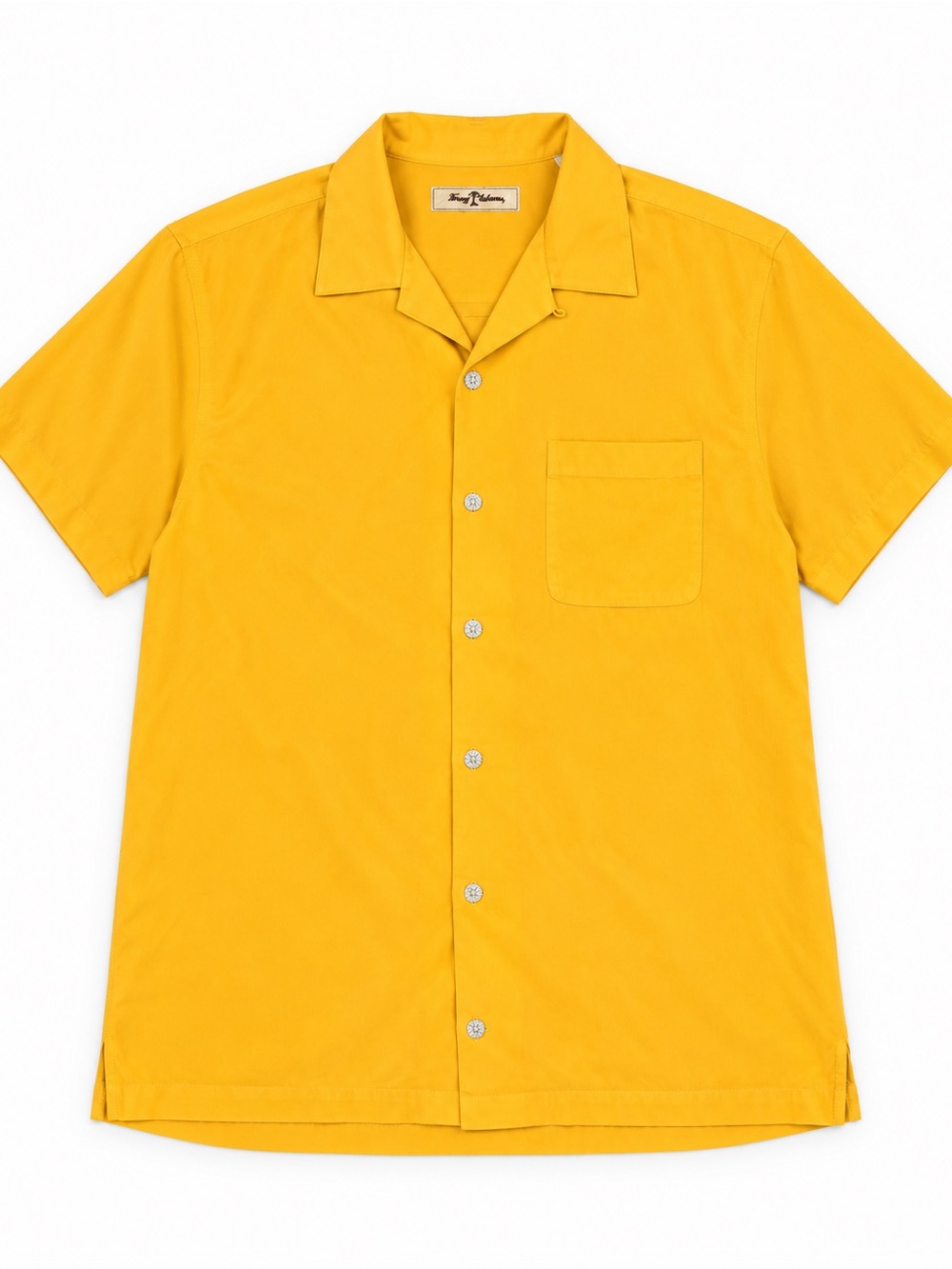 Tommy Bahama Men’s Medium 100% Silk Yellow Camp Shirt Button Front Pocket